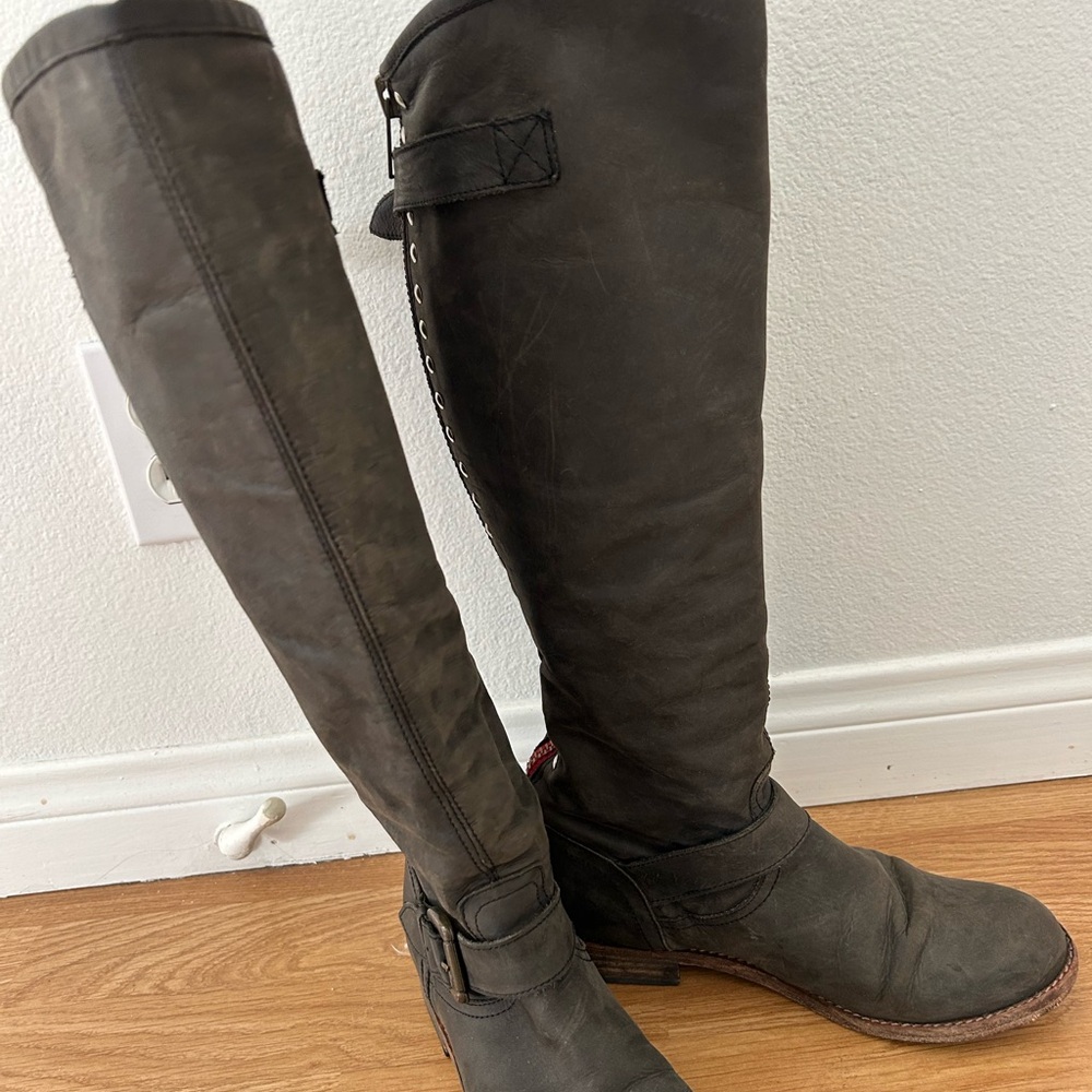 Women's Tall Leather Boots - Black with red zipper